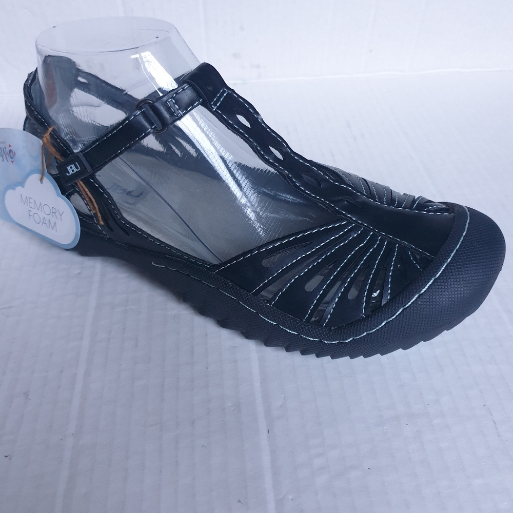 JBU Wm Melon Black Memory Foam Vegan Cutout Leather Sneakers Velcro T-Strap 7.5 - Picture 2 of 16